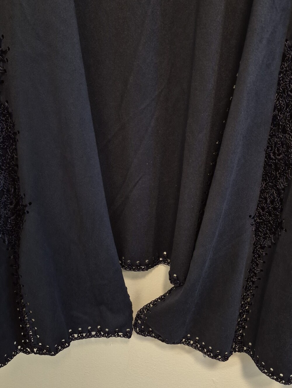 Chico's Ruana Wrap Faux Suede Navy Blue Cover Up Jacket Crochet Size S/M - Picture 6 of 13